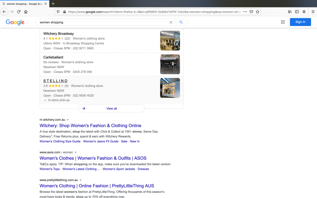 SERPs on Firefox with no history_SERPs across browsers_SEO Melbourne
