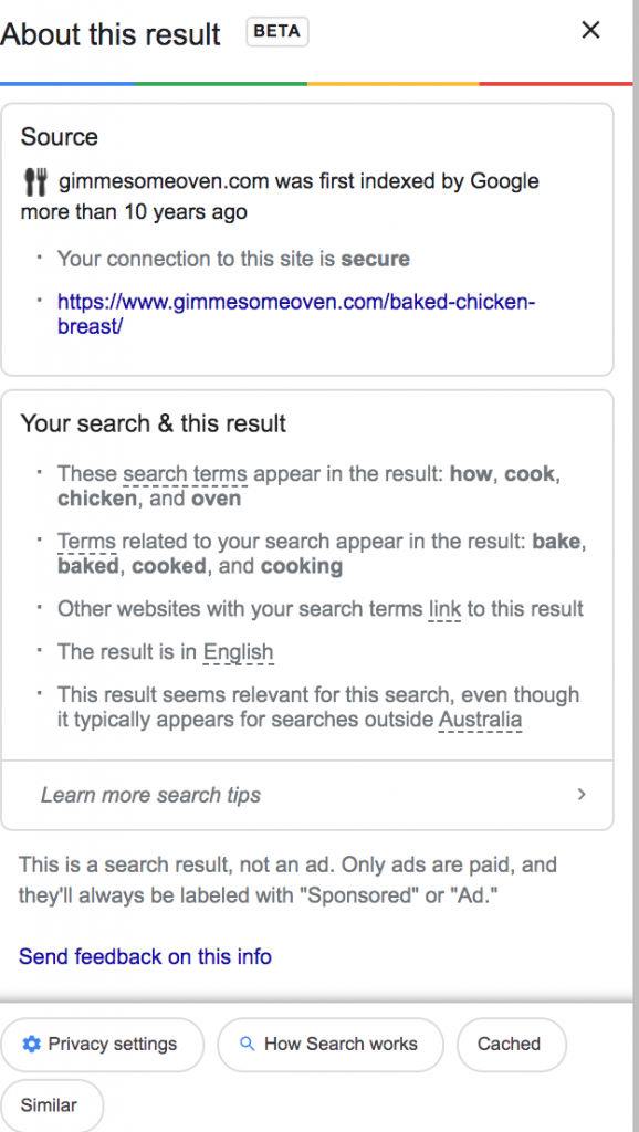 beta google search oven chicken SEO Company Melbourne
